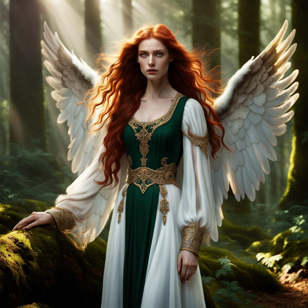 Beautiful Archangel in Misty Woodland, 8K