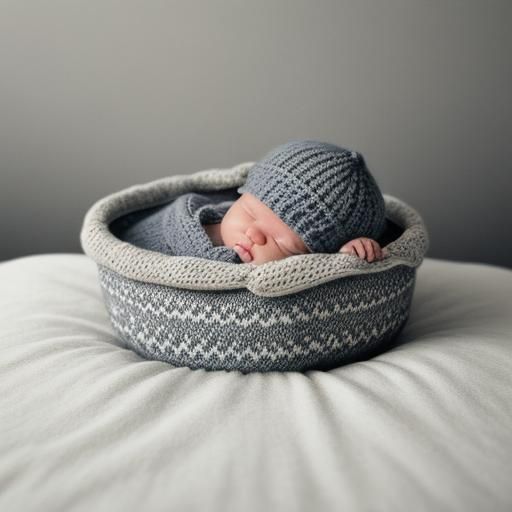 Baby in Knitted Jumper in Bed