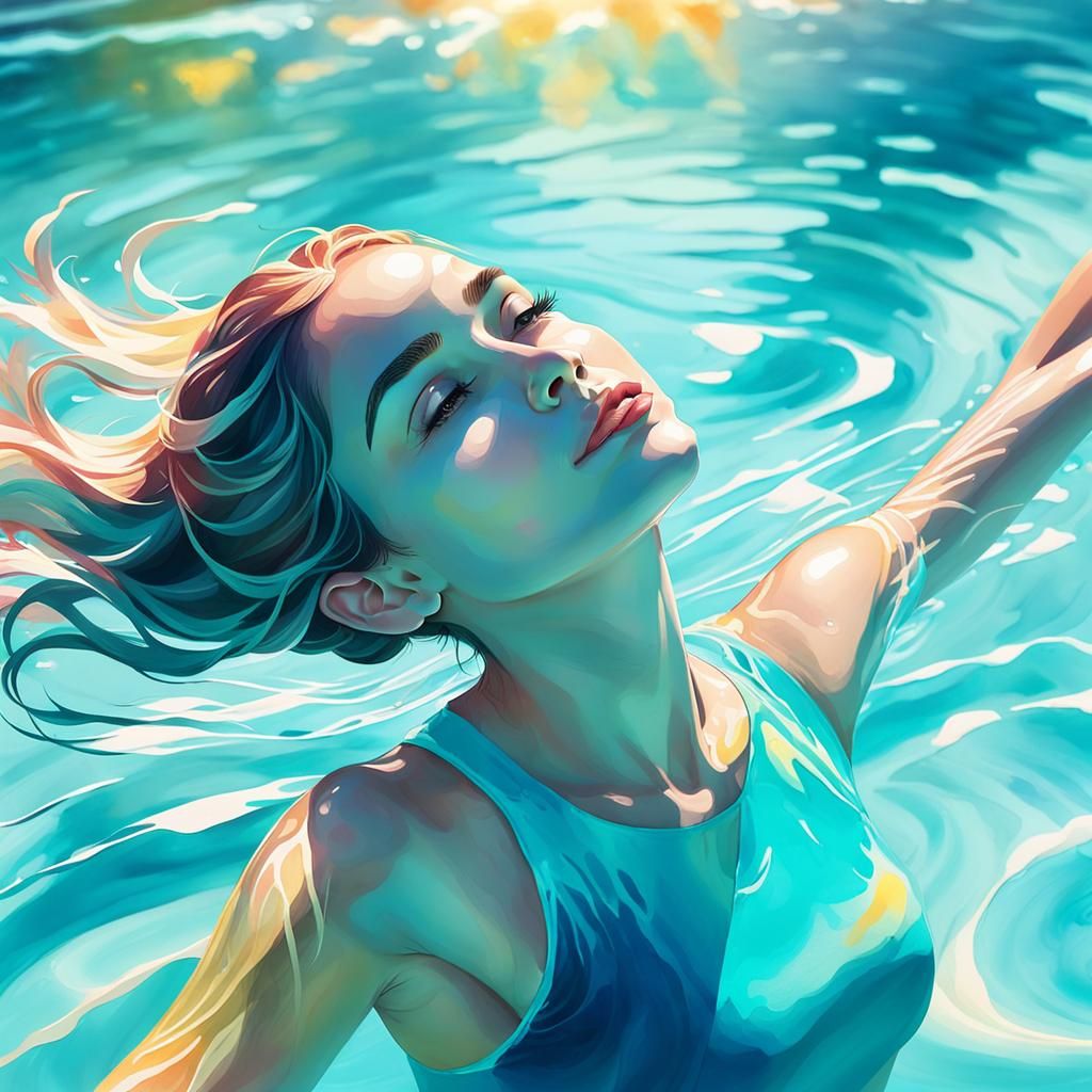 Girl in Pool: Watercolor Digital Painting