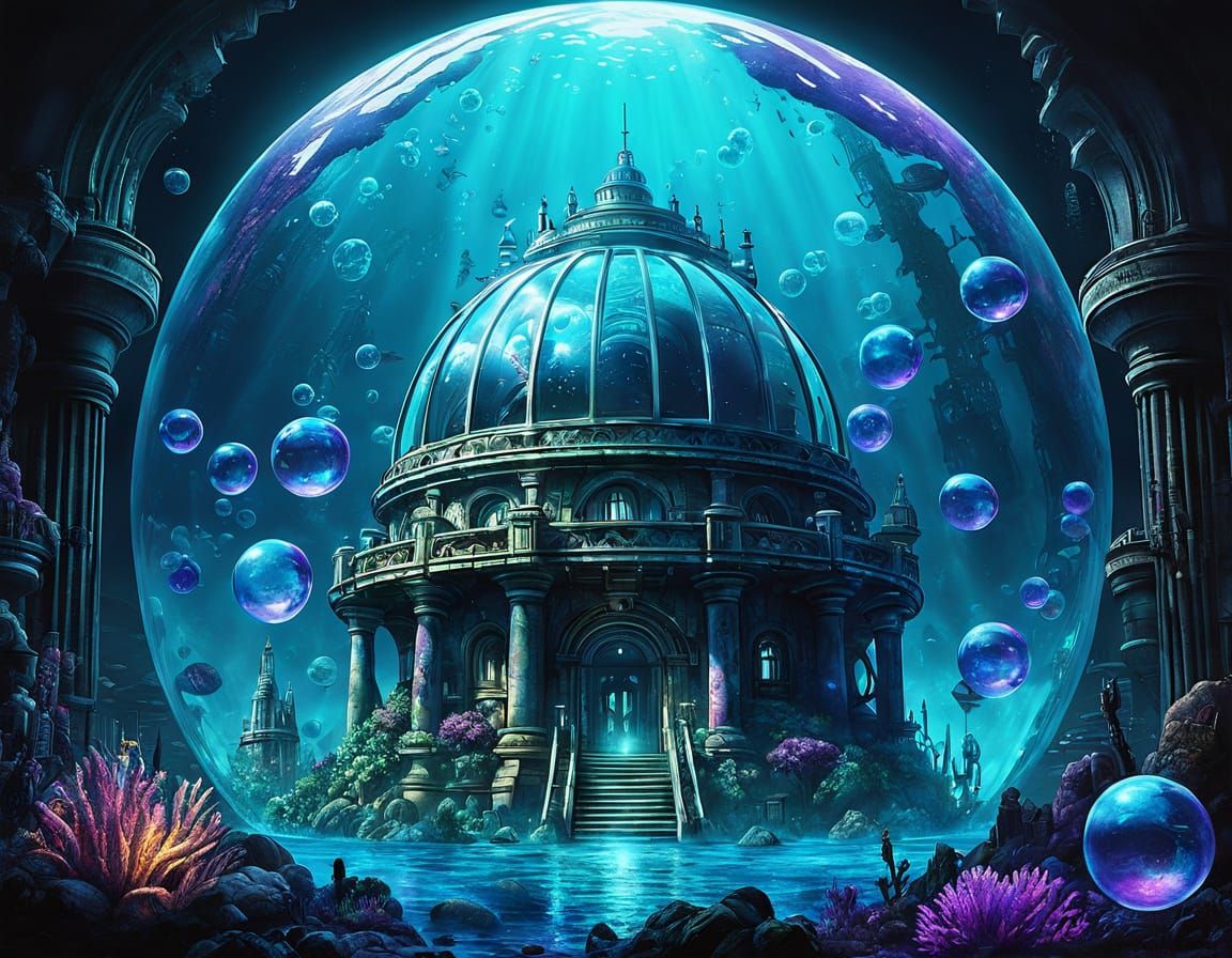 Underwater City in Bioshock Style Charcoal Drawing