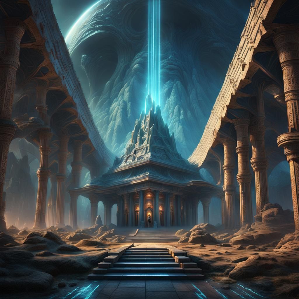 Alien Temple Concept Art in Atmospheric Style