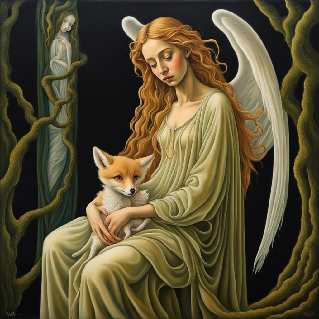Angel Ascending with Fox, Botticelli Style