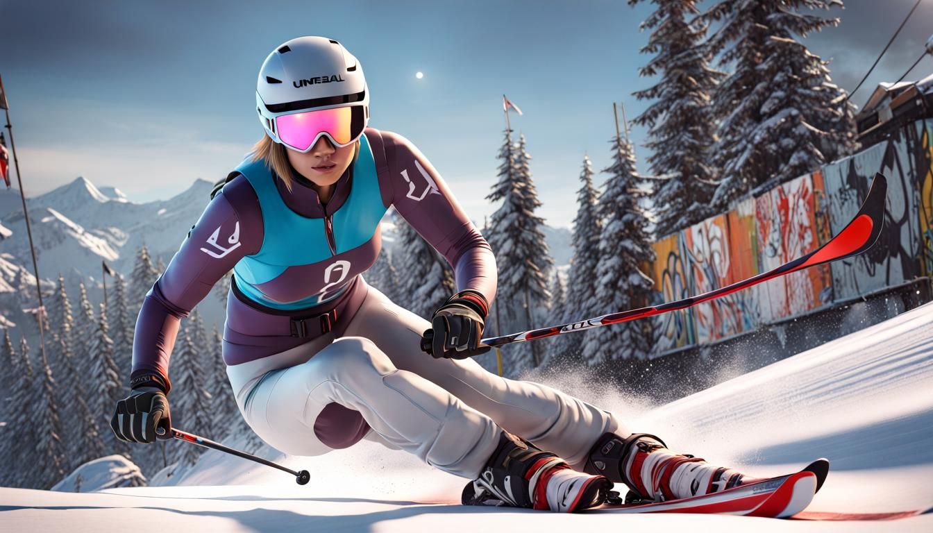 Woman Slalom Skiing - Graffiti background