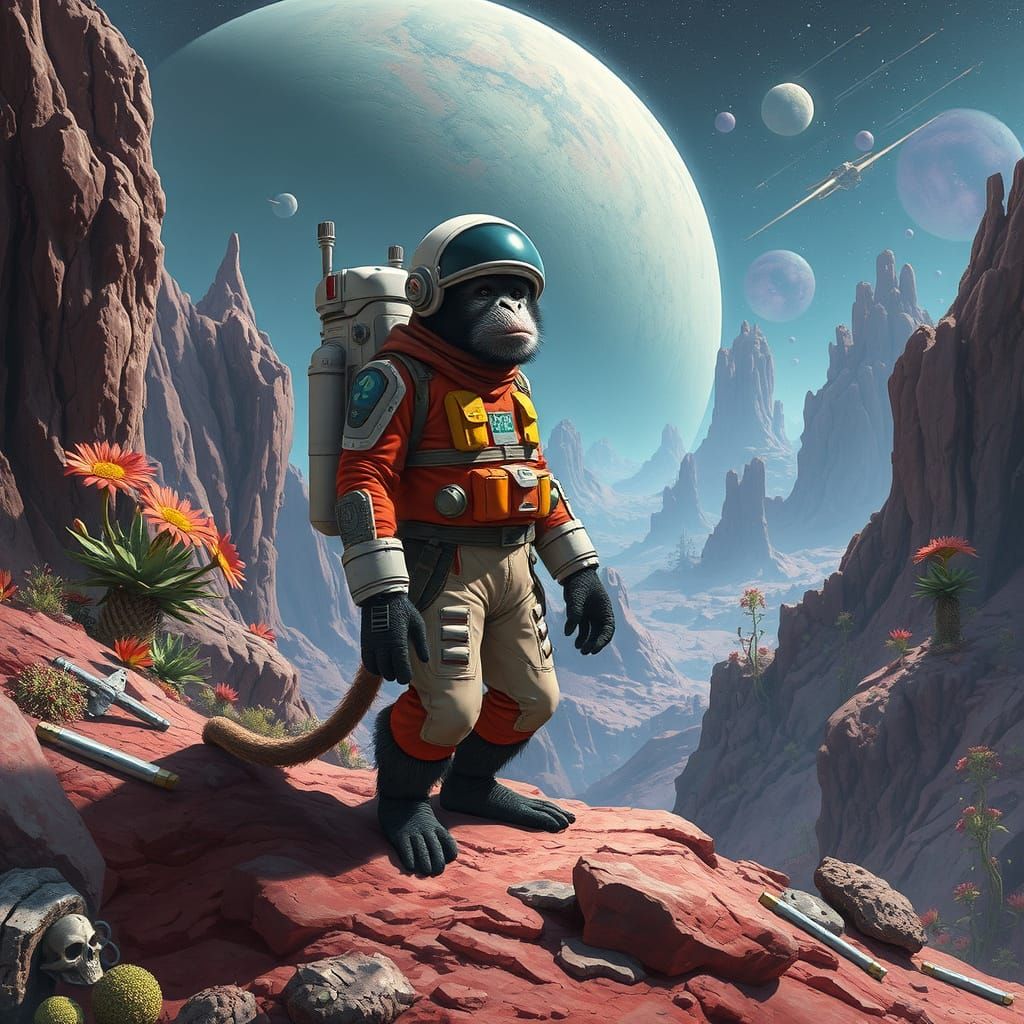 Space Monkey Explorer on Alien Planet