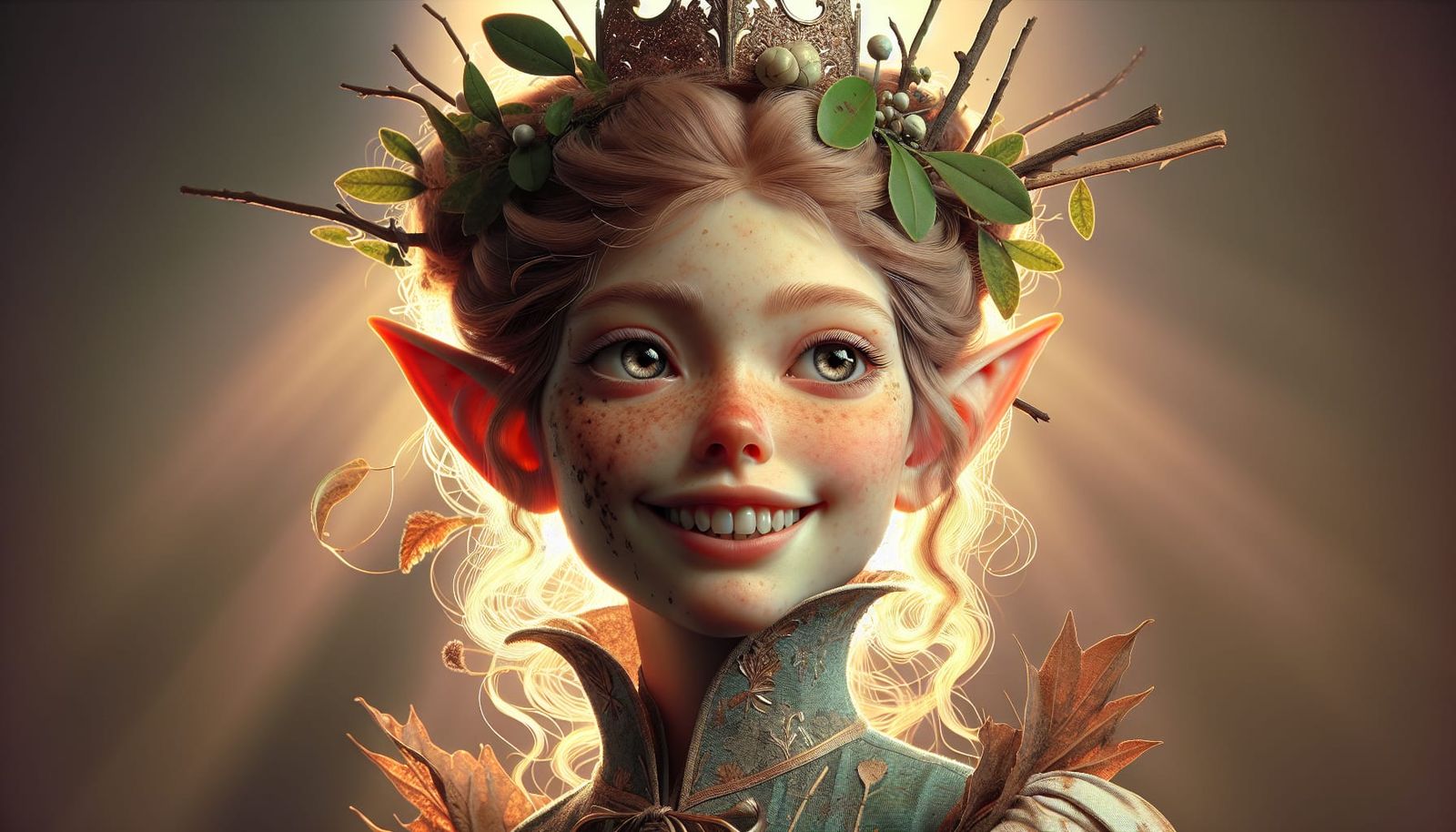 Mischievous Elf Princess in Surreal Digital Art
