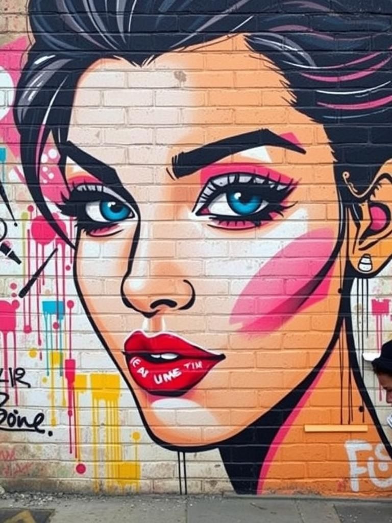 Vibrant Graffiti Portrait on Brick Wall