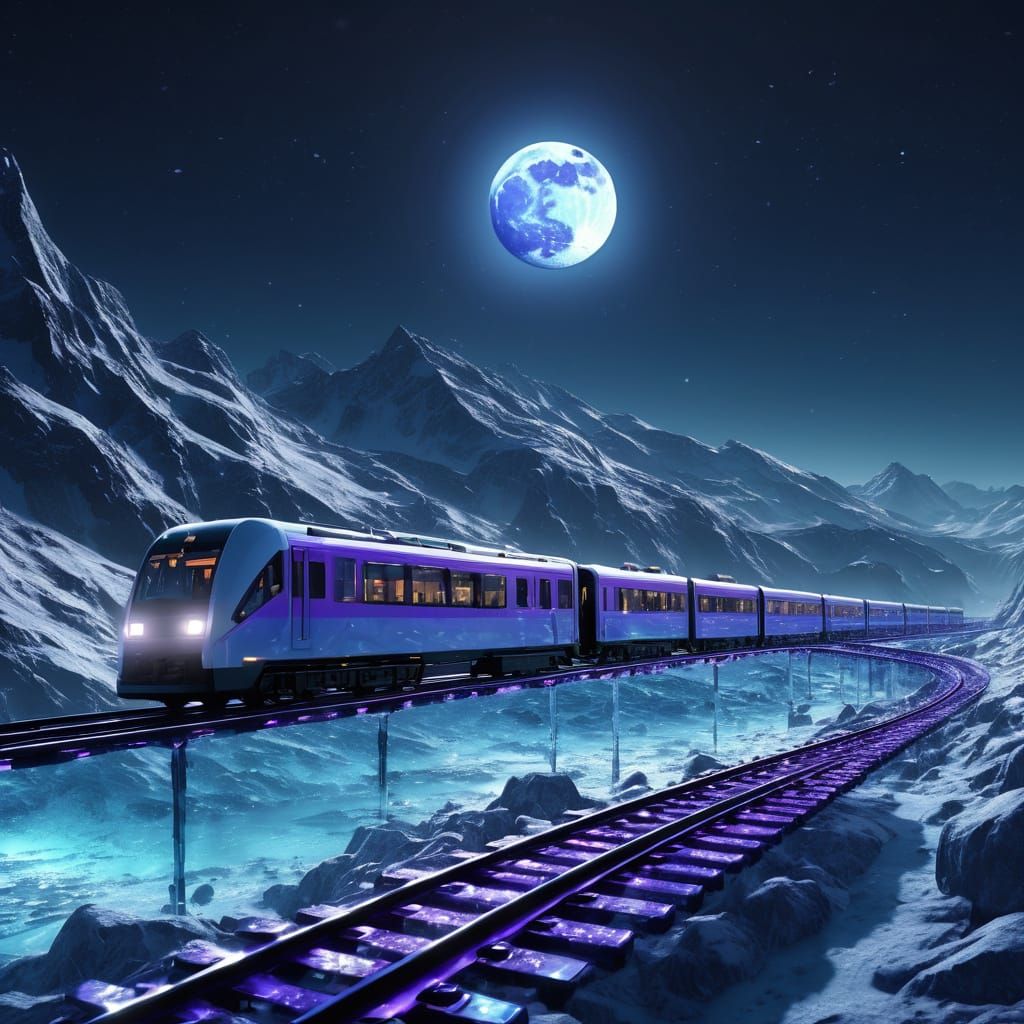Ethereal Futuristic Landscape Under a Majestic Blue Moon
