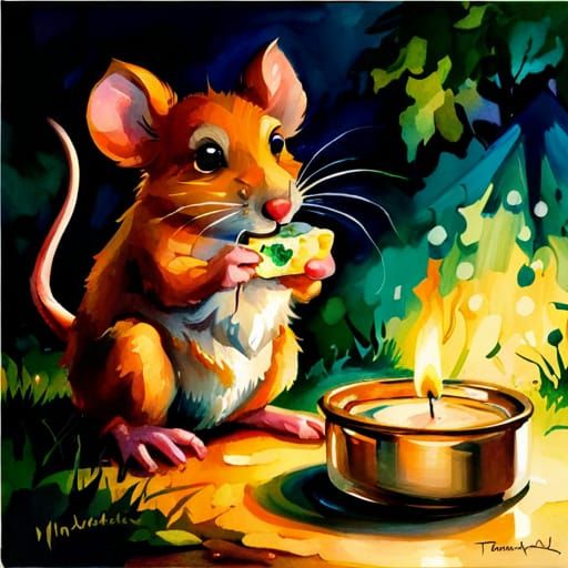 Mouse's Kitchen Campout: An Intricate Watercolor Painting