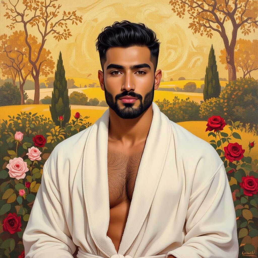 Cosmopolitan Man in Klimt-Inspired Golden Park