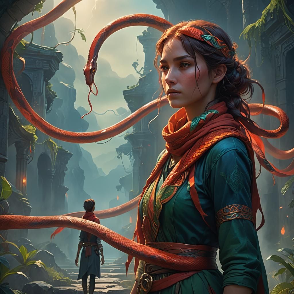 Girl with Snake Scarf in Ethereal Fantasy Art