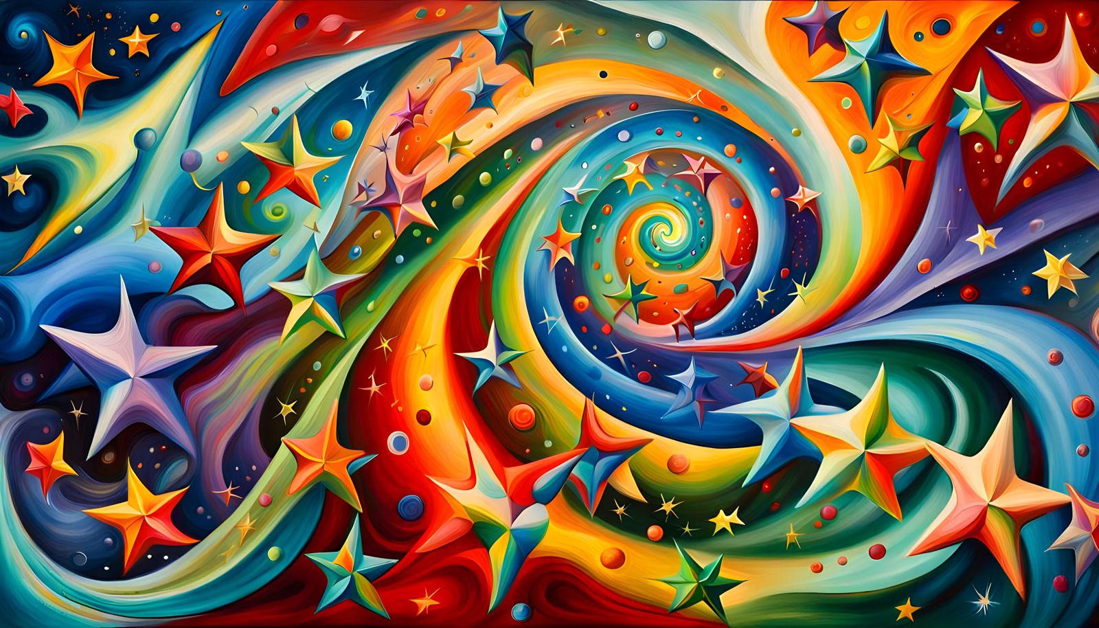 Cyberpunk Celestial Dance in Iridescent Oil Painting