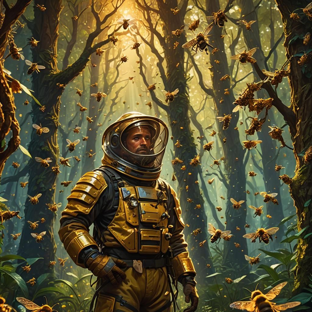 Honeybeard Beekeeper in Lush Forest, Fantasy Art