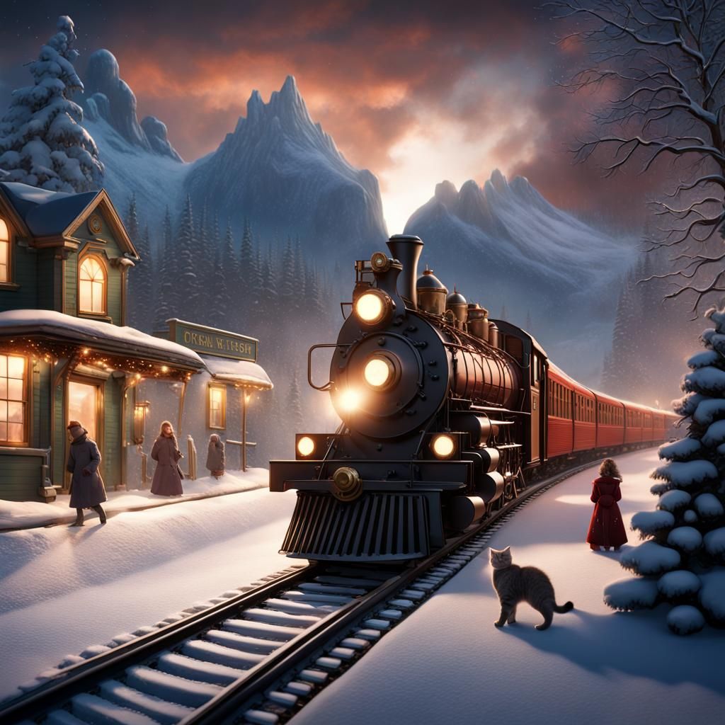 Polar Express Cat Train: Detailed Matte Painting
