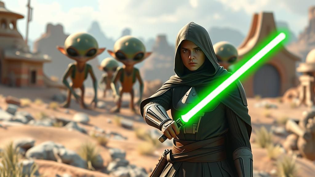 Jedi Knight in Anime Style with Alien Background