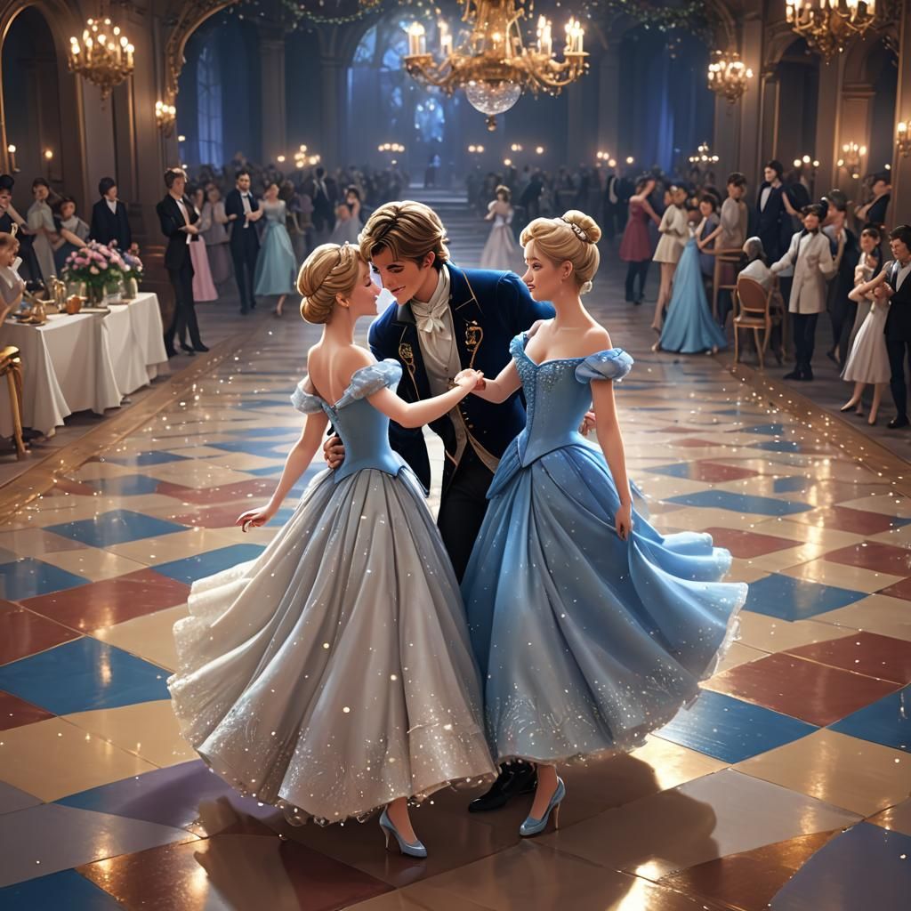 Cinderella and Prince Dancing: 3D Anime Art