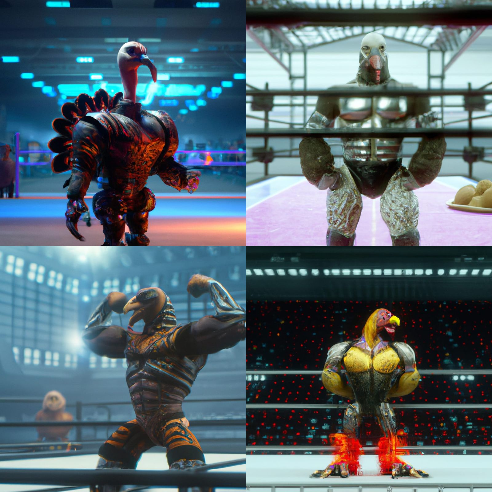 Cyberpunk Turkey Wrestler in Futuristic Arena