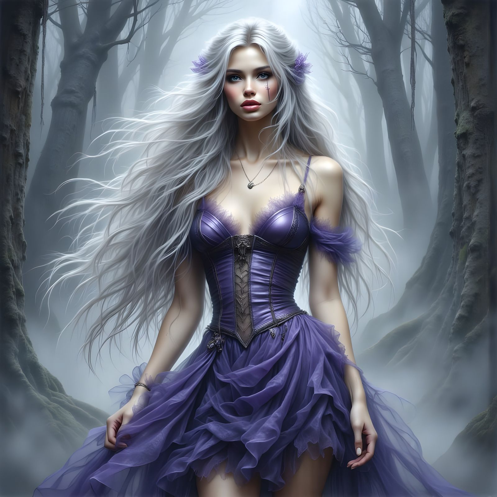 A Photorealistic Norse Goddess Portrait in Purple and Grey