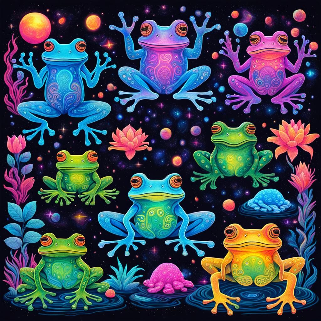 Octopus Gods and Neon Frogs in Astral Illustration