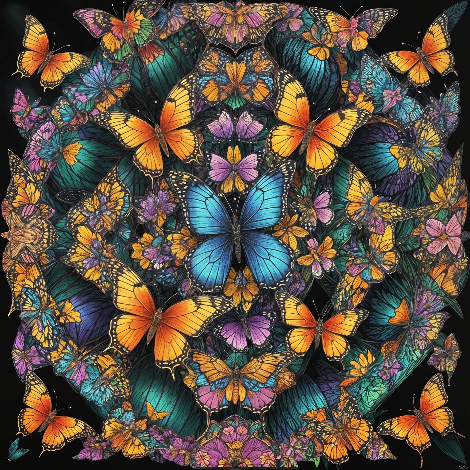 Kaleidoscope of Butterflies Around a Blooming Flower