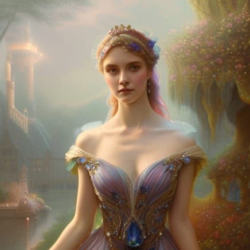 Ethereal Princess with Sapphire Diadem: Renaissance Hyperrea...