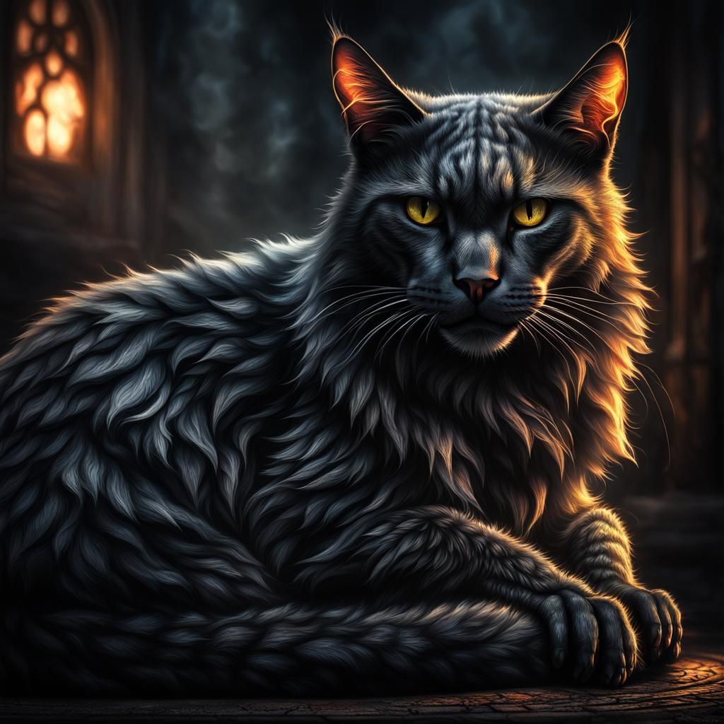 Hyperrealistic Demonic Cat with Vibrant Rim Light