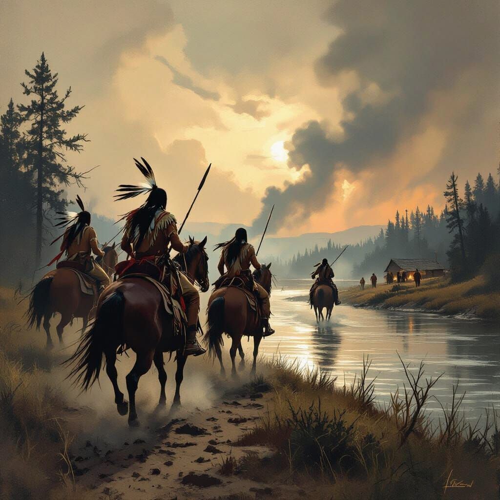 Native Americans Attack Settlers Near River