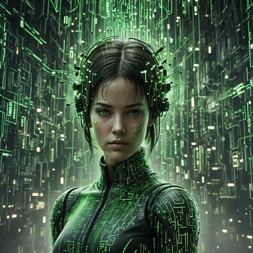 Woman Made of Matrix Code Writes Her Future