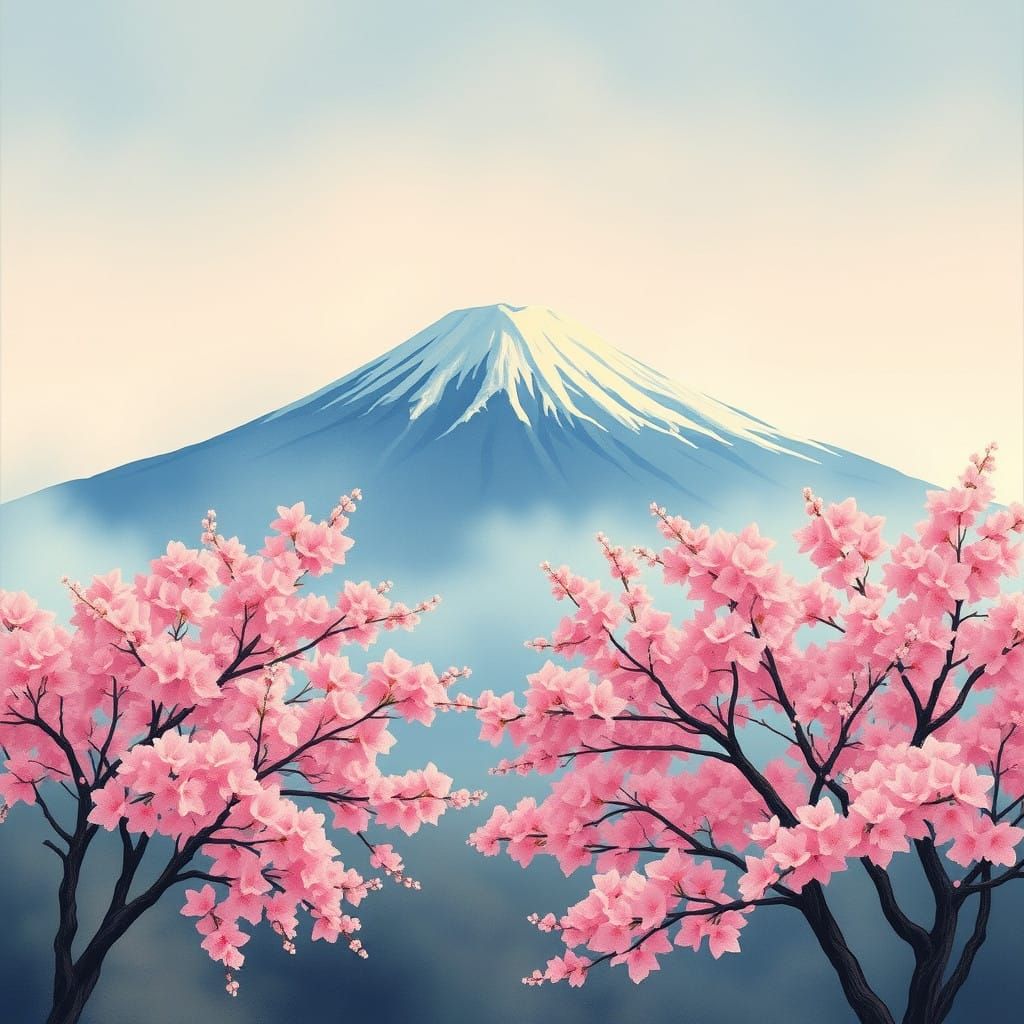 Pink Sakura Blossoms Amidst Majestic Mount Fuji