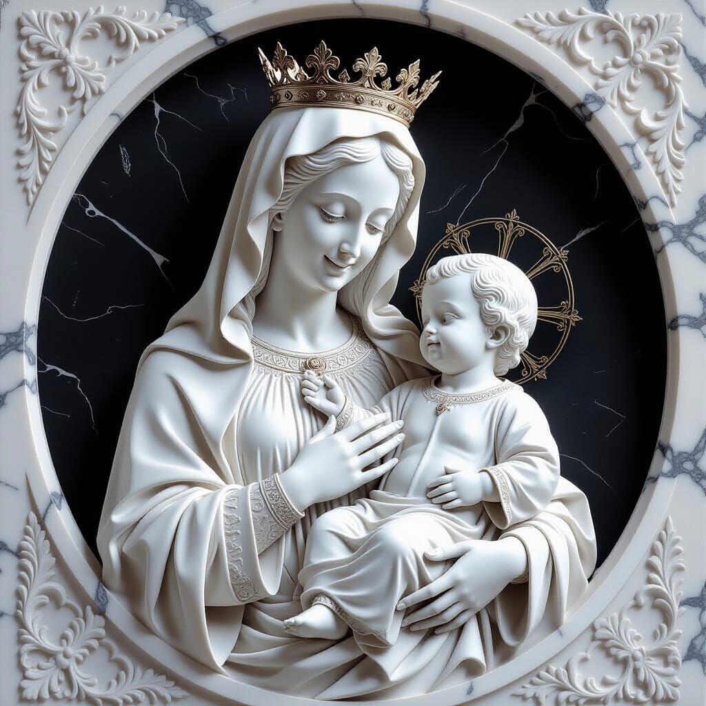 St. Mary and Baby Jesus Bas Relief Carving