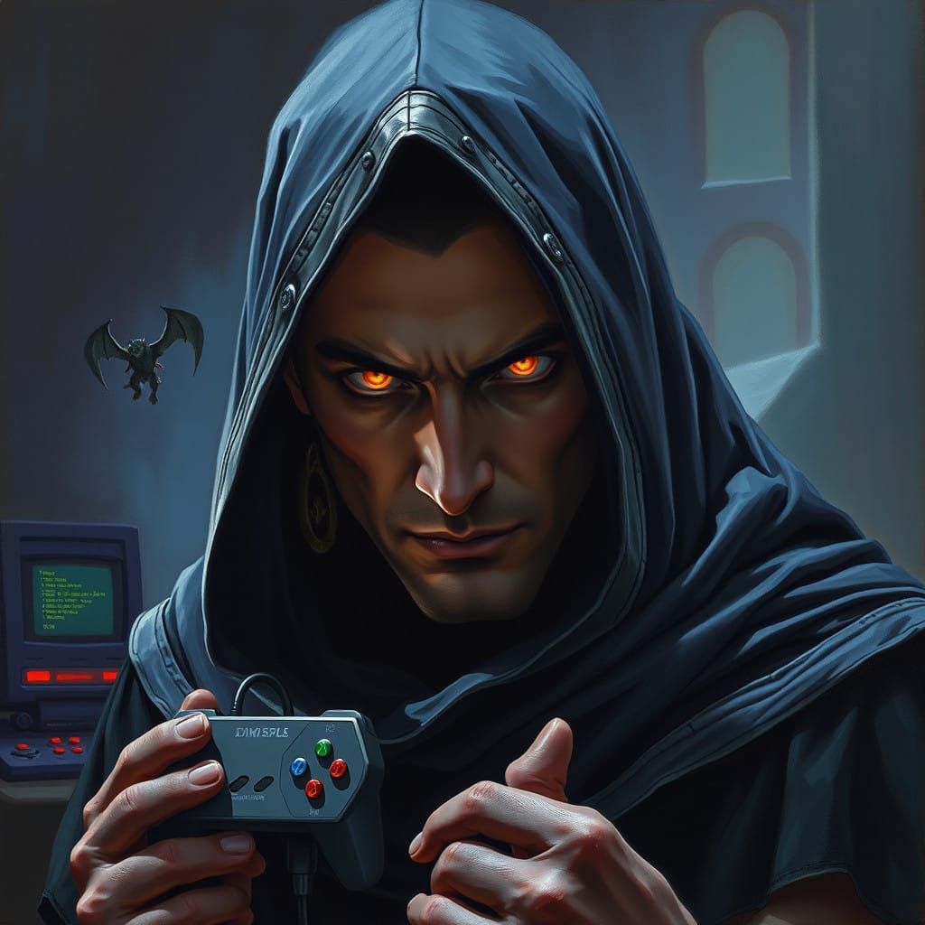 Mysterious Dark Mage Peers Out from Shadows in Retro Gaming....