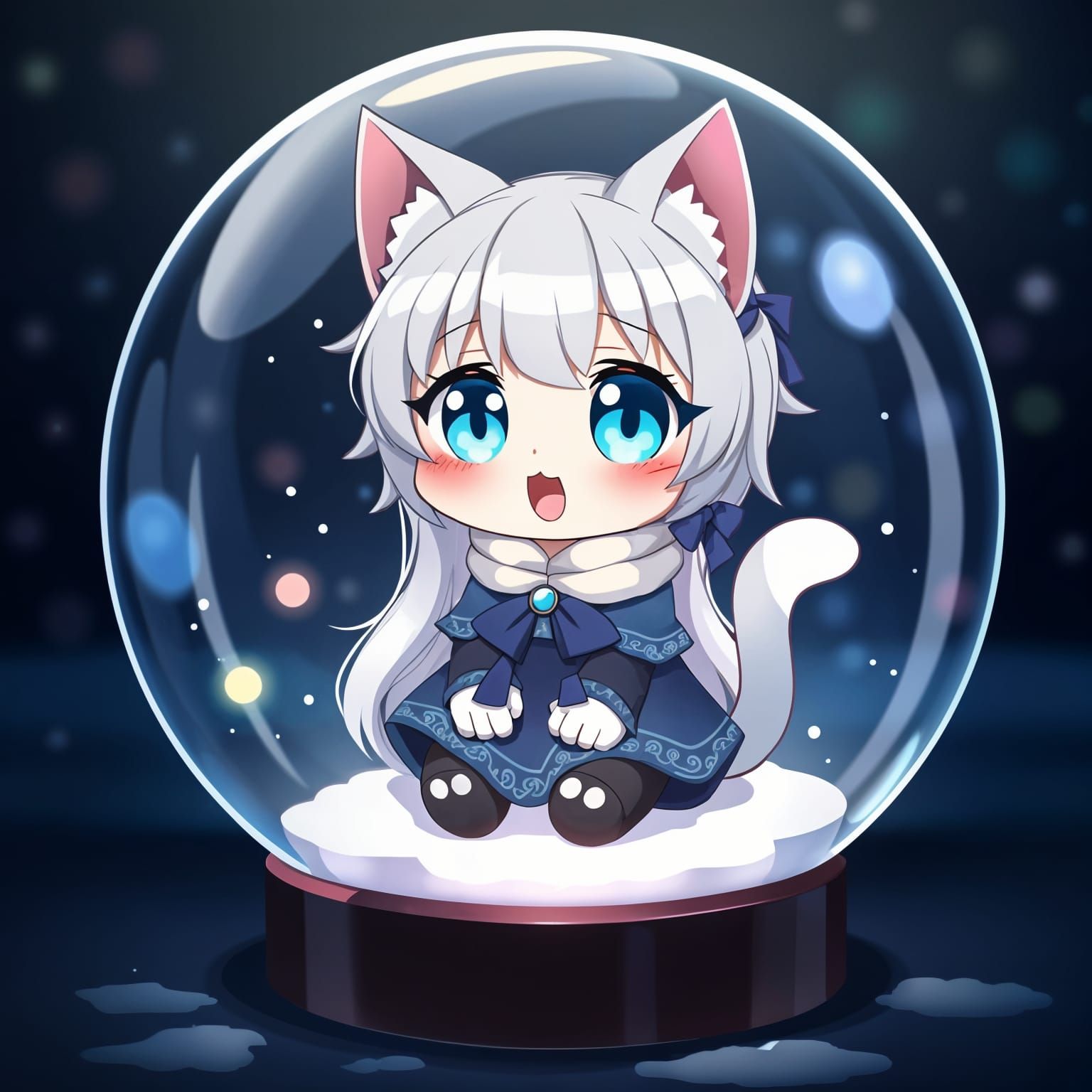 Anime Catgirl in a Snowglobe Scene