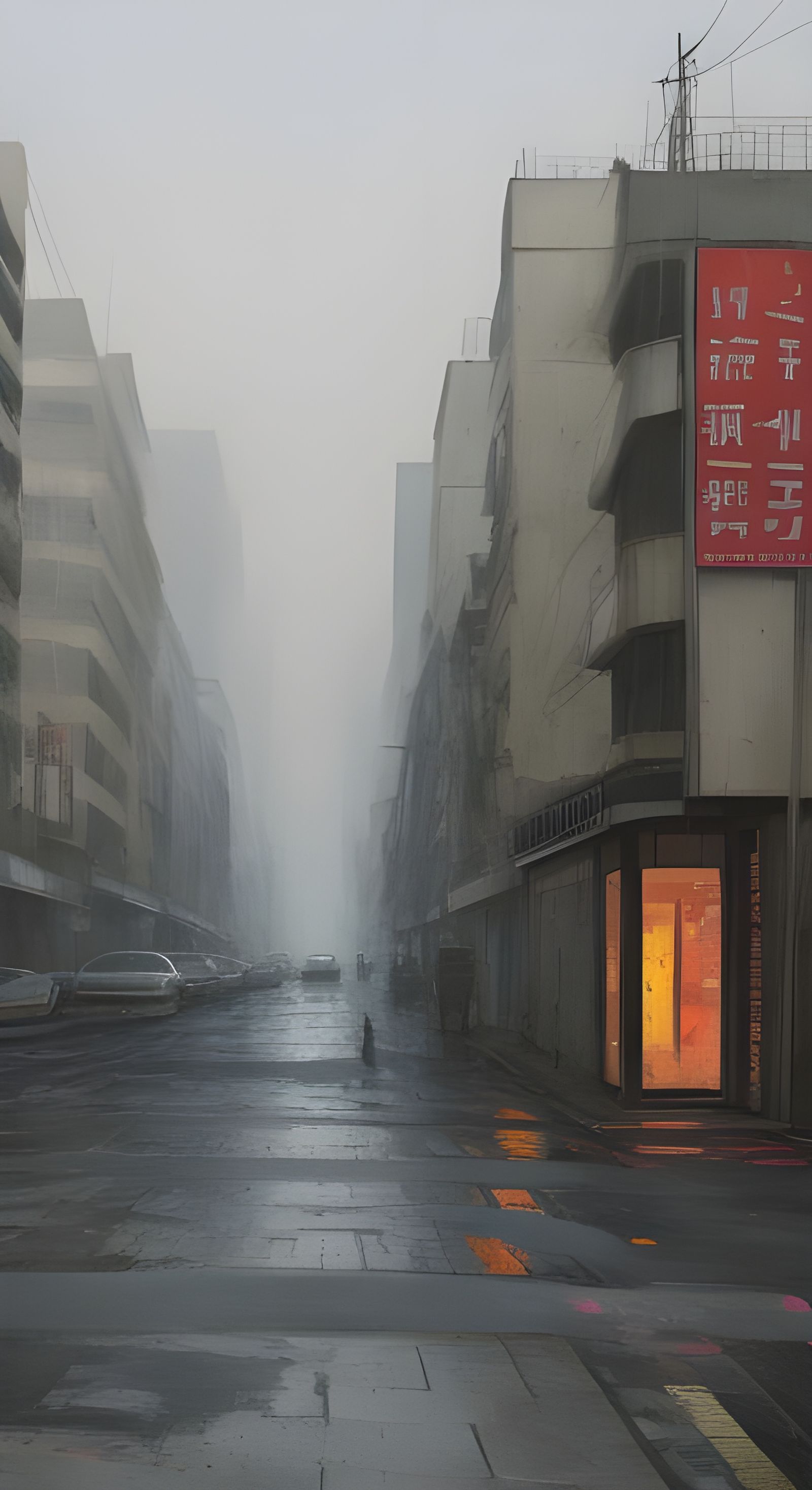 Brutalist Impressionist City Street in Smog