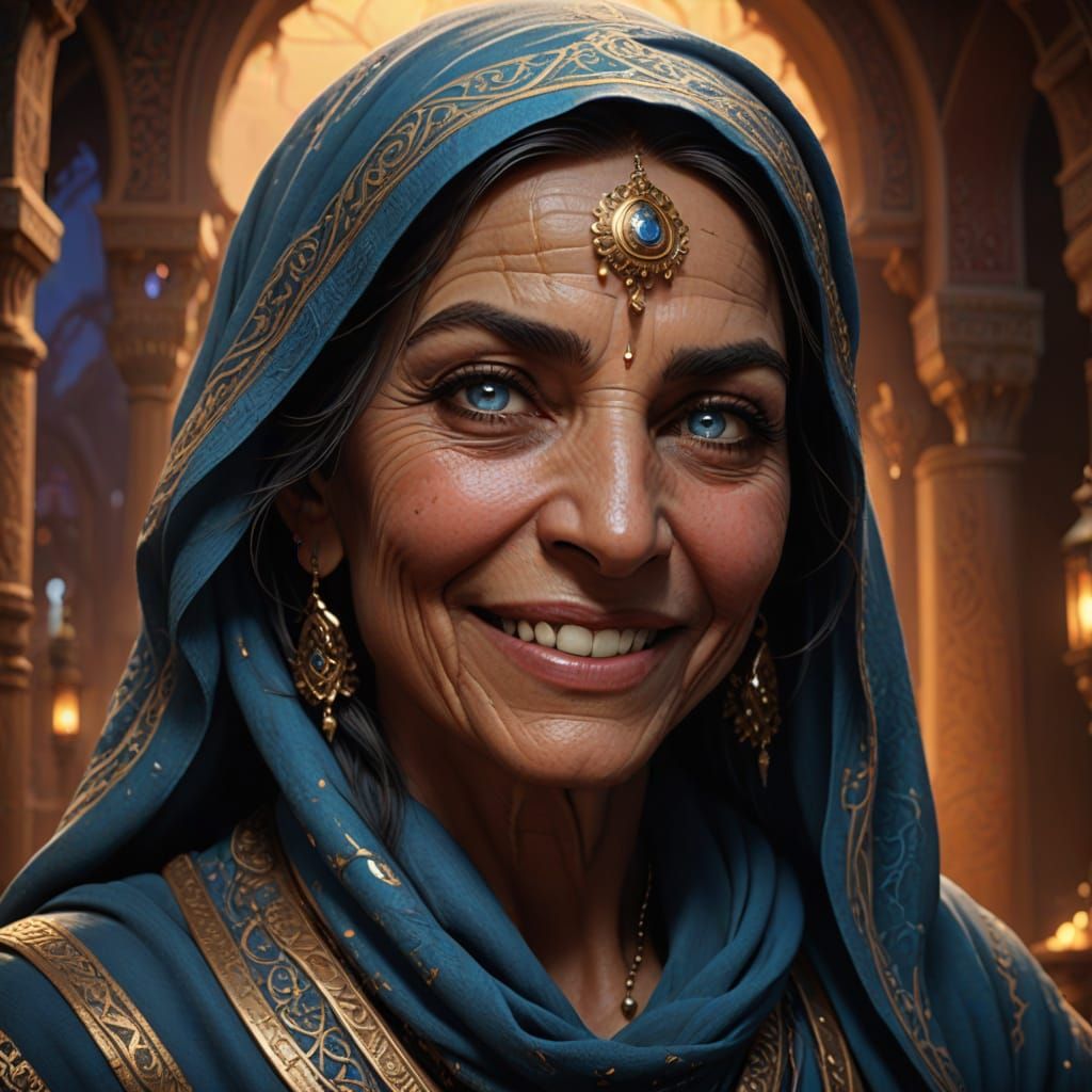 Vibrant Portrait of an Arabic Woman in Regal Fantasy Style