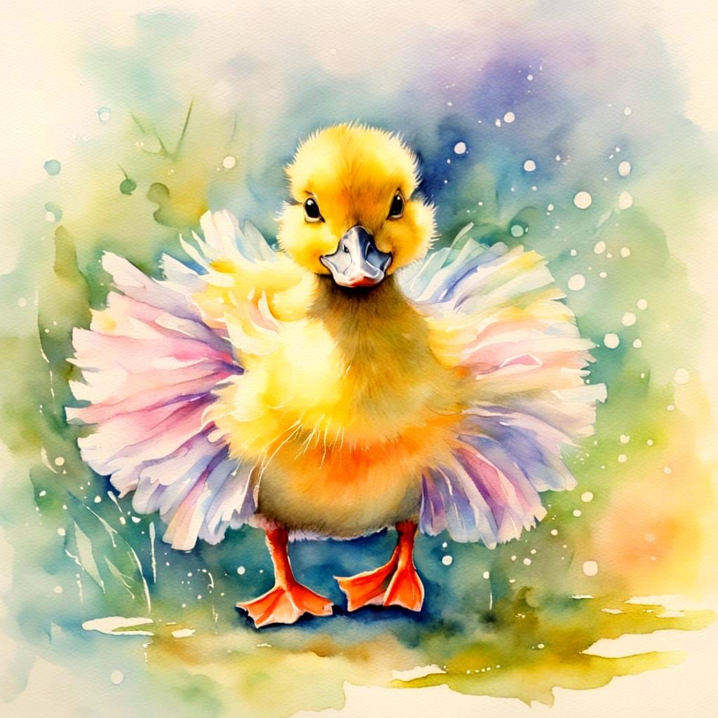 Dancing Duckling in Watercolor Tutu