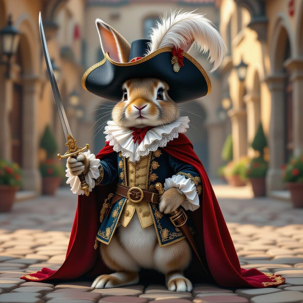 Musketeer Rabbit in Baroque Fantasy Style