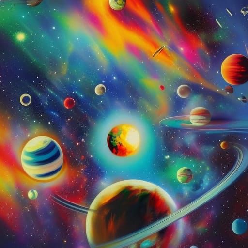 Planets in Space: Graffiti Art Style