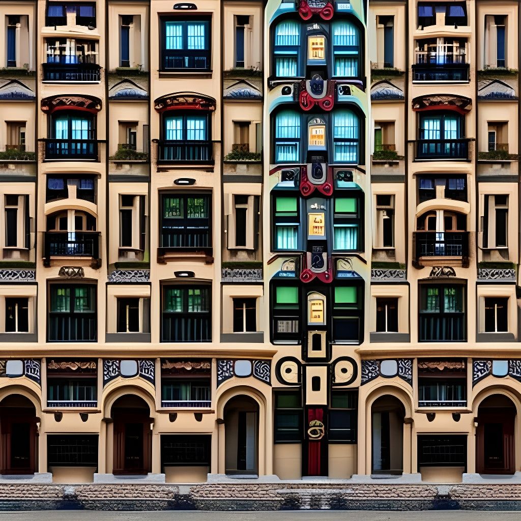 Surreal Buildings with Faces in Cubist Style
