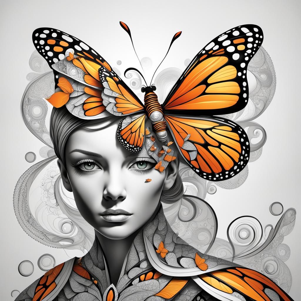 Armored Monarch Butterfly Woman in Abstract Style