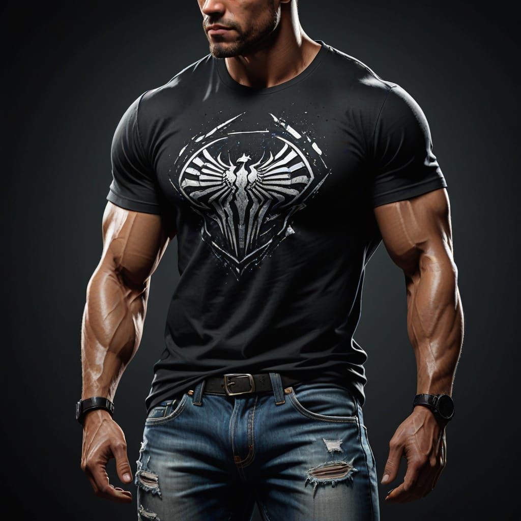 Muscular Man Reveals Physique in Vivid Digital Art