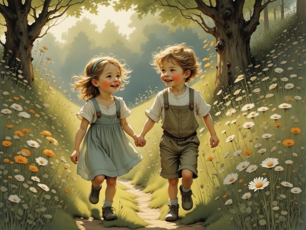 Siblings' Joyful Laughter in Dreamy Golden Light