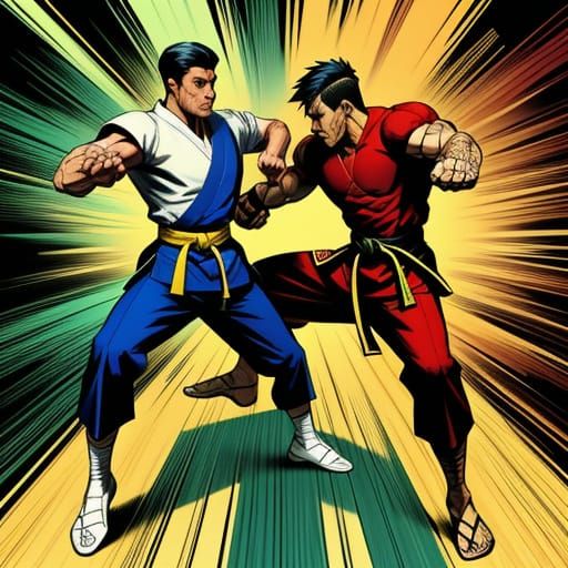 Dynamic Martial Artist Kick in Comic Book Style