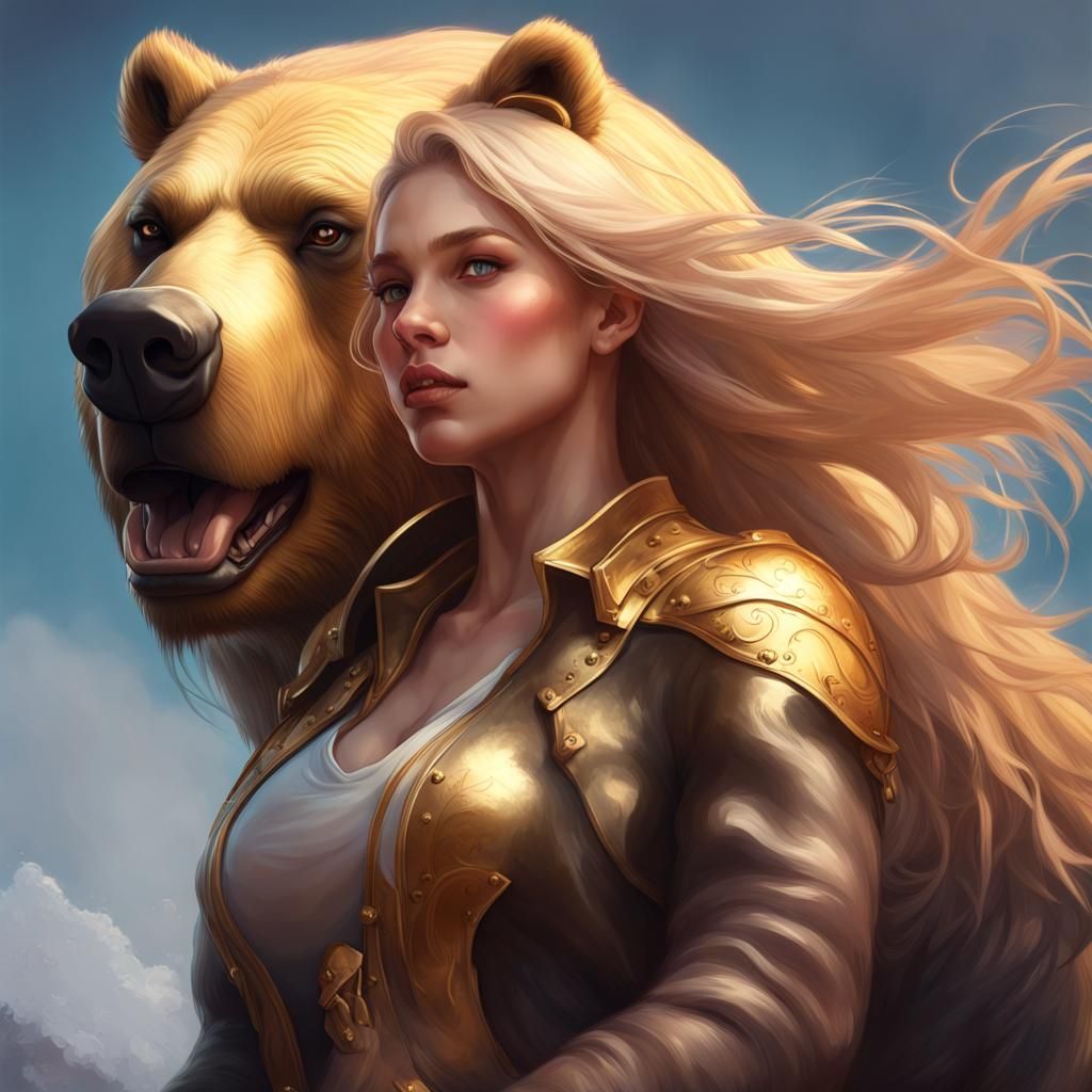 Girl with Golden Locks Riding a Bear