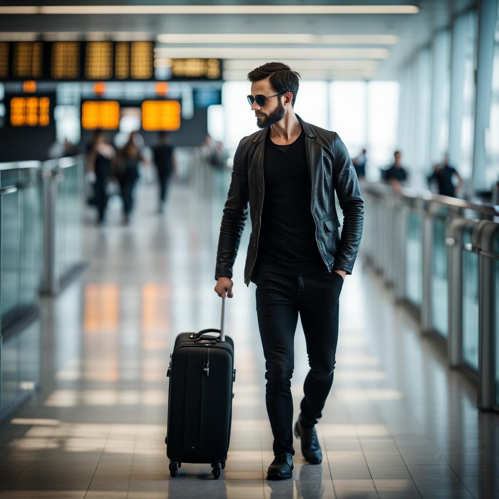 Man in Black at Airport, Professional Photography