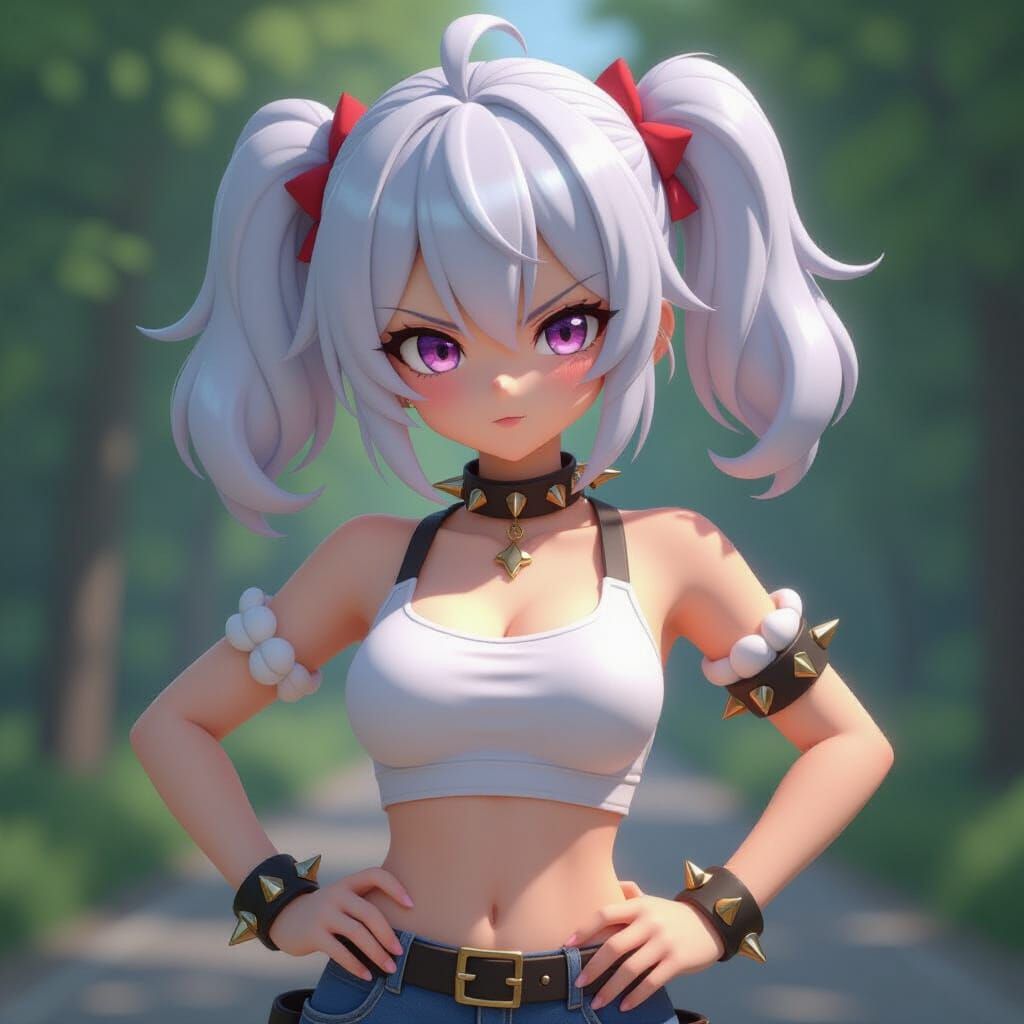 Marshmallow Girl in Anime Style with Spike Collar