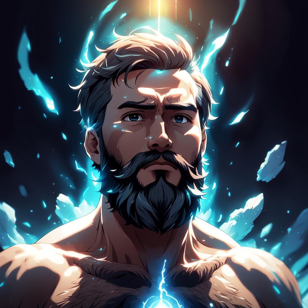 Meditating Man Radiating Aura in Anime Style