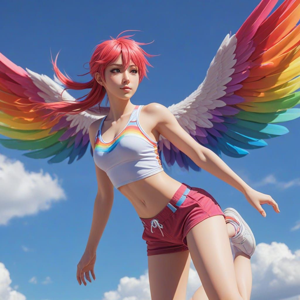 Vibrant Anime Illustration of Rainbow Dash in Flight