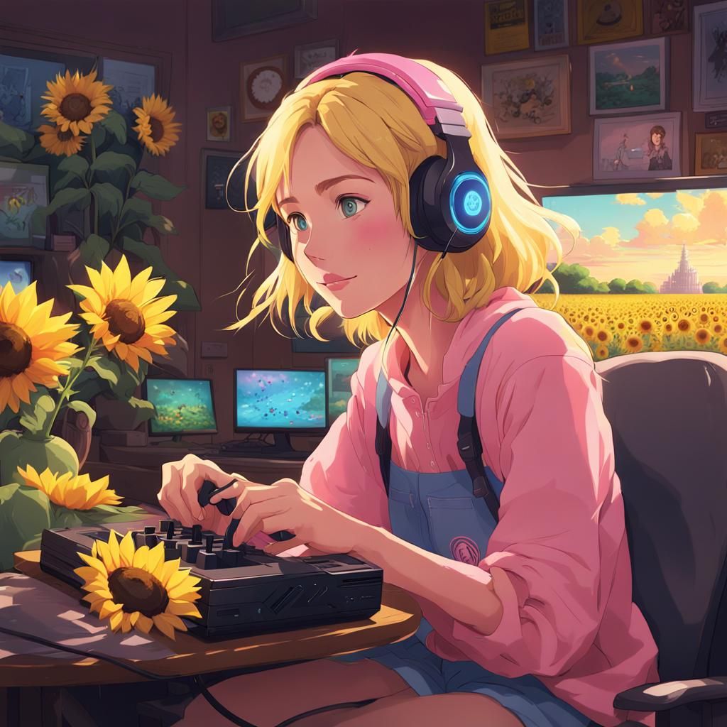 Gamer Girl with Cat: Anime Key Visual