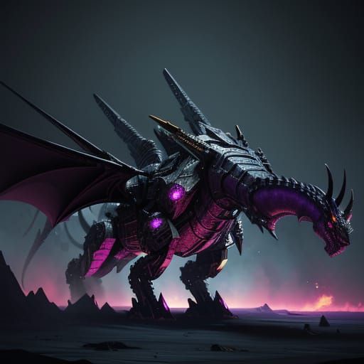 Black Dragon with Gold Horns on Desolate Planet Sci-Fi Art