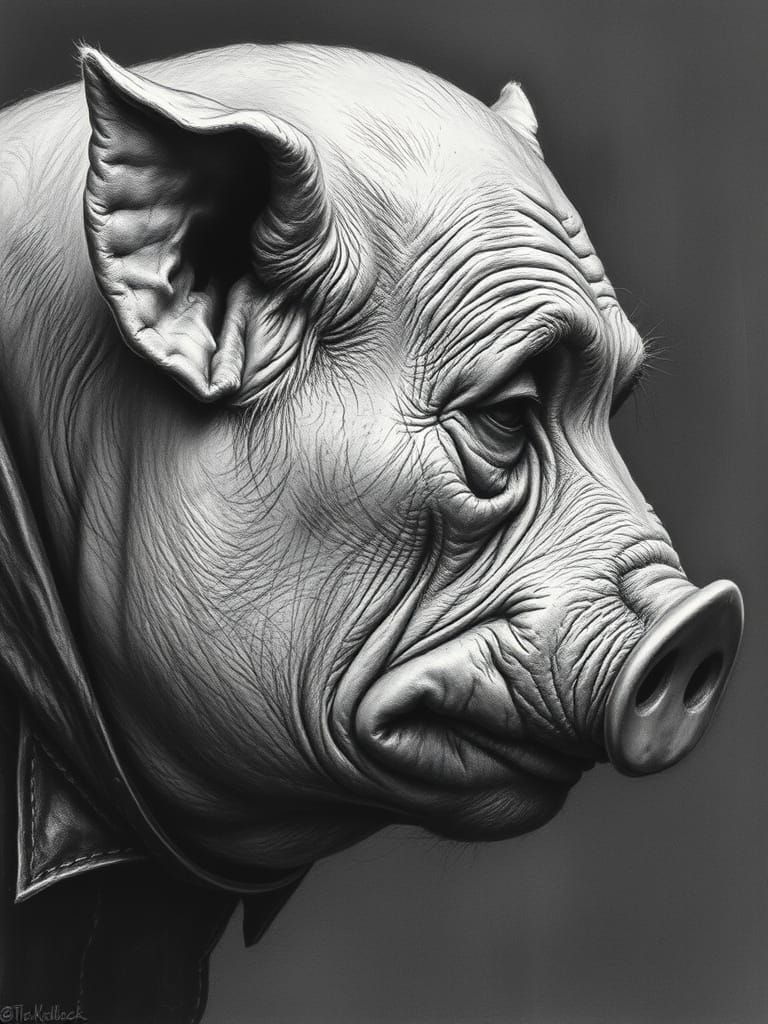 Intricately Textured Pigman's Profile in Expressive Realism