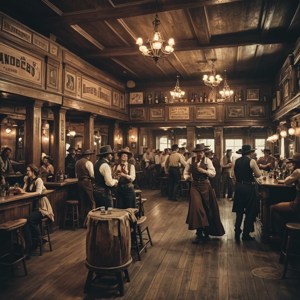Old West Saloon Interior: Cinematic Film Still